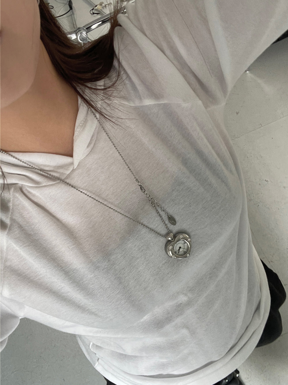 [Grumpy Stuff] Twinkle Heart Clock Long Necklace