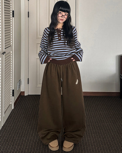 [LOOXP MADE] Sheepskin Short & Long Angel Embroidery Cut-Line Banding Wide Training Long Pants