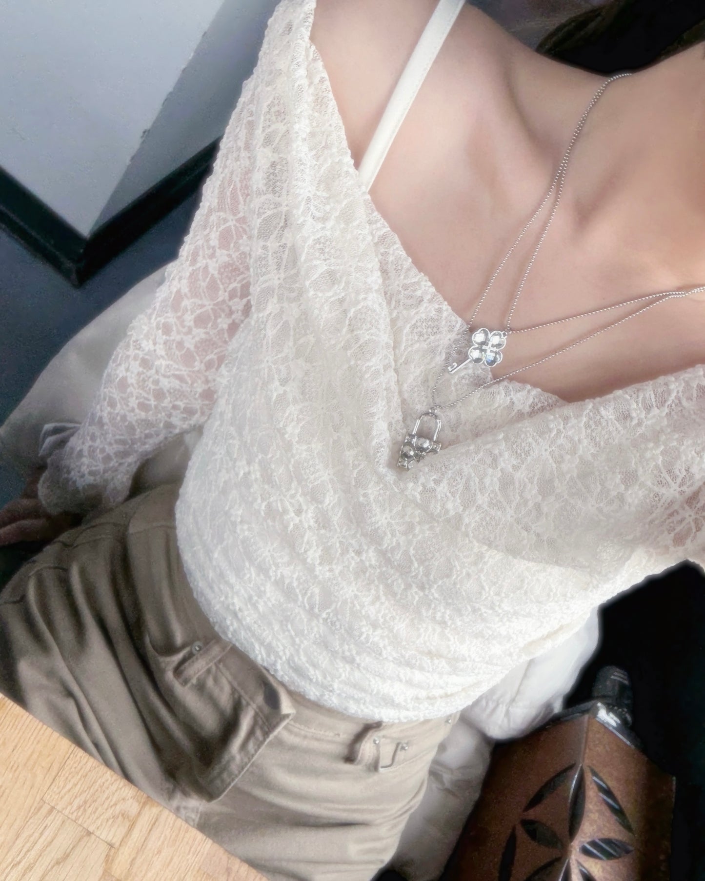 Off shoulder lace tank top set