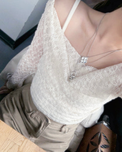 Off shoulder lace tank top set