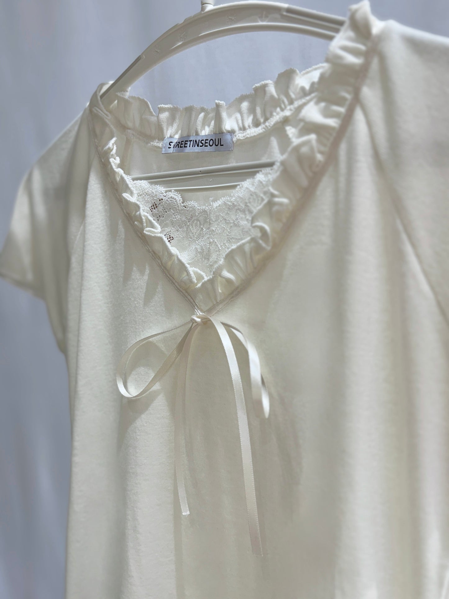 Elegant Balletcore Frill Lace Ribbon Top (White)