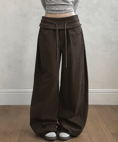 26fw [3 short length/snap button] Waffin folding side pintock wide long pants
