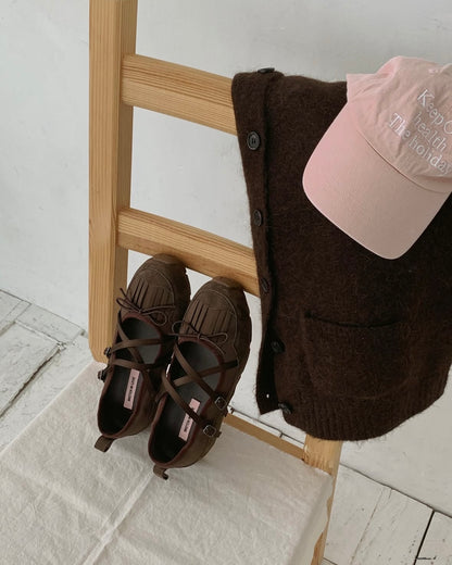 Fringe Ribbon Sneakers (Brown)