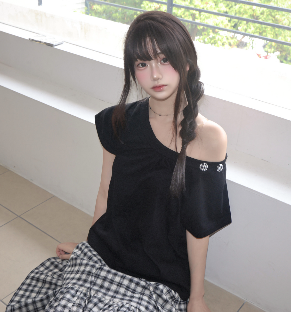 Back Bow Check Details! Forest Girl Round Neckline Button Tee (2 Colours)