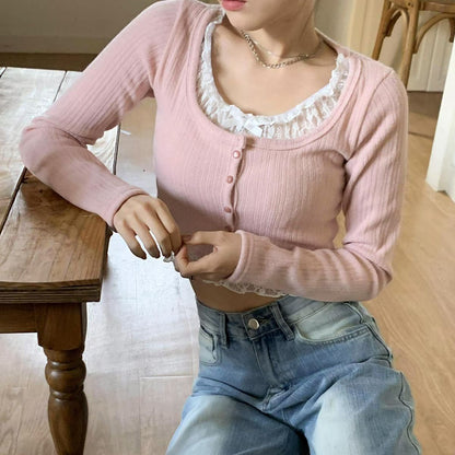 Fake Two Piece Lace Layered Cardigan