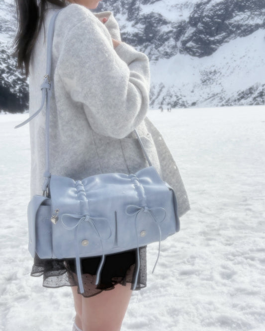 Skyblue Designer Brand Ribbon Leather Shoulder Bag (Large/Mini)