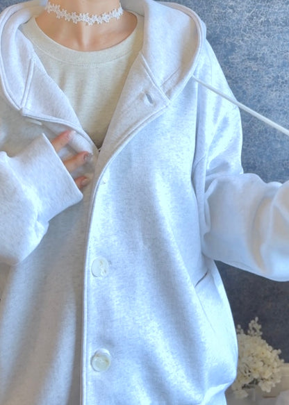 Oversized Double-Knit Button Hood Zip-Up (Navy White Preorder)