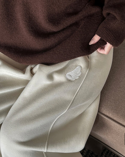 [LOOXP MADE] Sheepskin Short & Long Angel Embroidery Cut-Line Banding Wide Training Long Pants