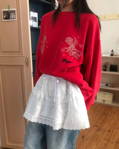 (DEC NEW) Cupid embroidered fleece-lined winter sweatshirt