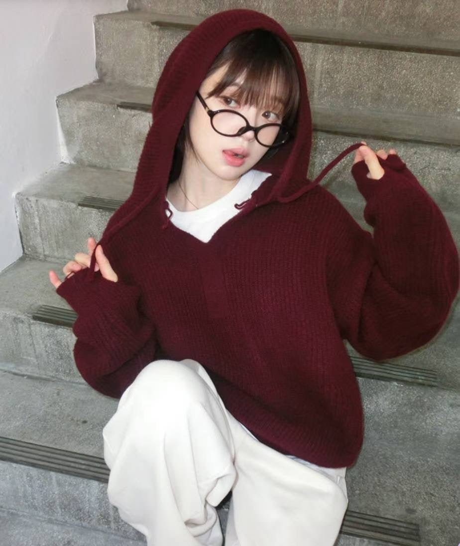 （DEC NEW) Hand Warmer Winter Honeycomb Knit Hoodie