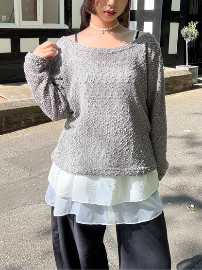 Off-shoulder Loose Fit Knit T