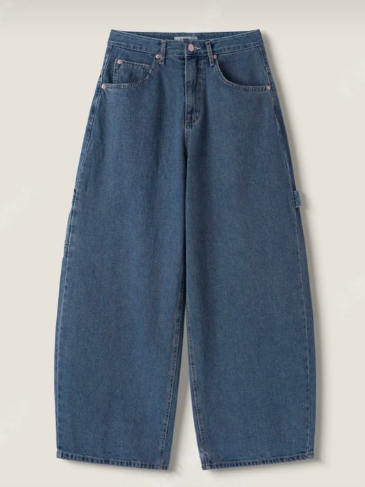 Check A Strap Balloon Denim Jeans