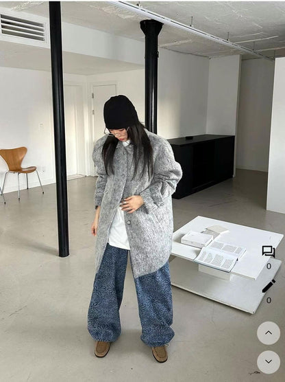 Unisex Floral pigment print loose-fit cotton one size pants