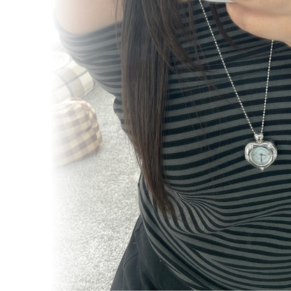 [Grumpy Stuff] Twinkle Heart Clock Long Necklace