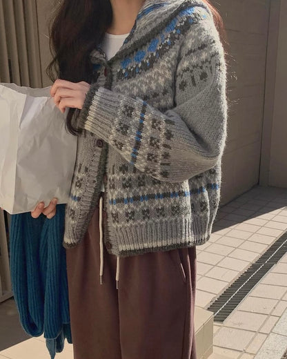 (BF NEW IN) Nordic Pattern Cardigan with Hood