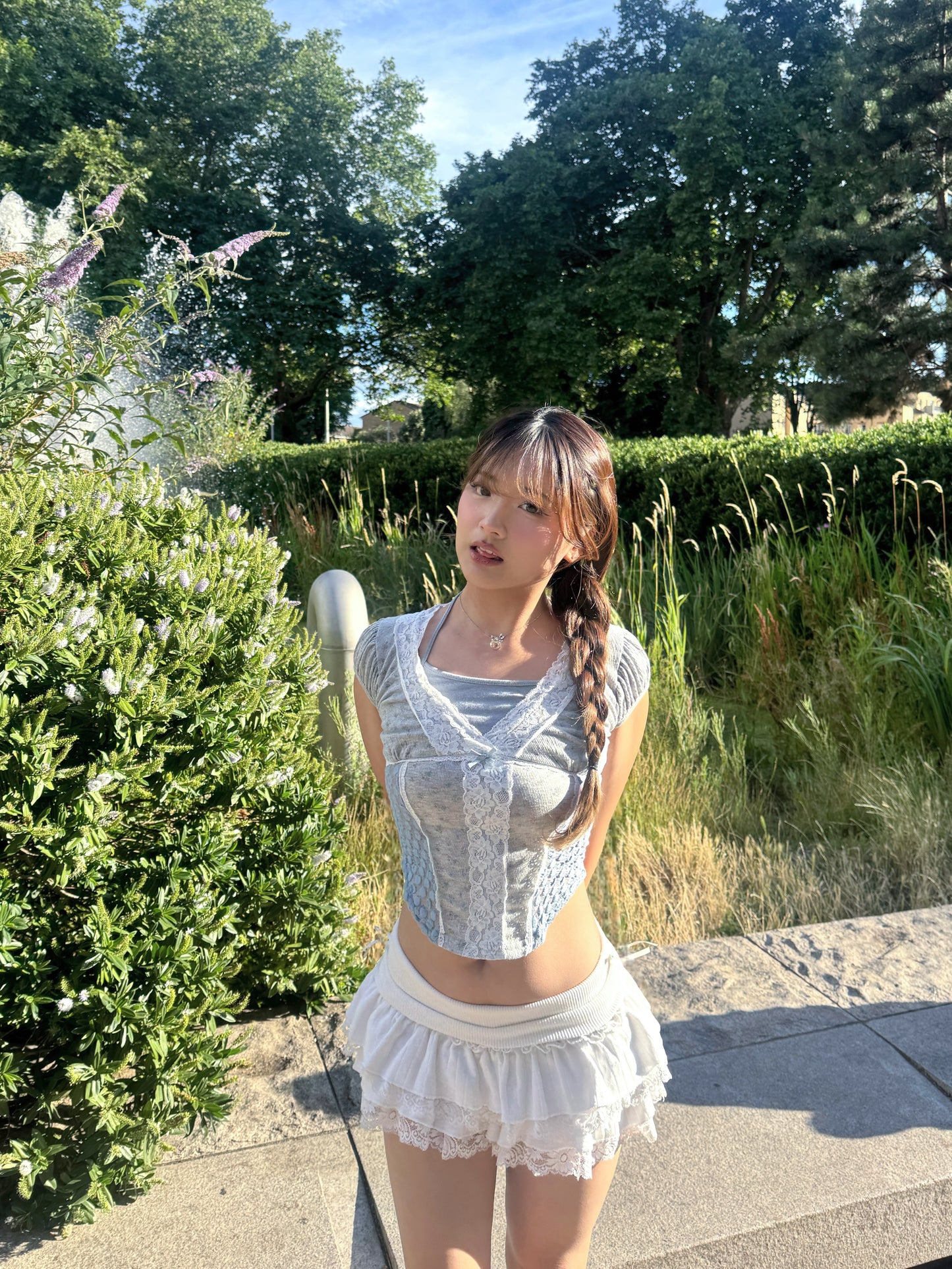 Fairycore Floral Lace Detail Panel Tee (Grey)