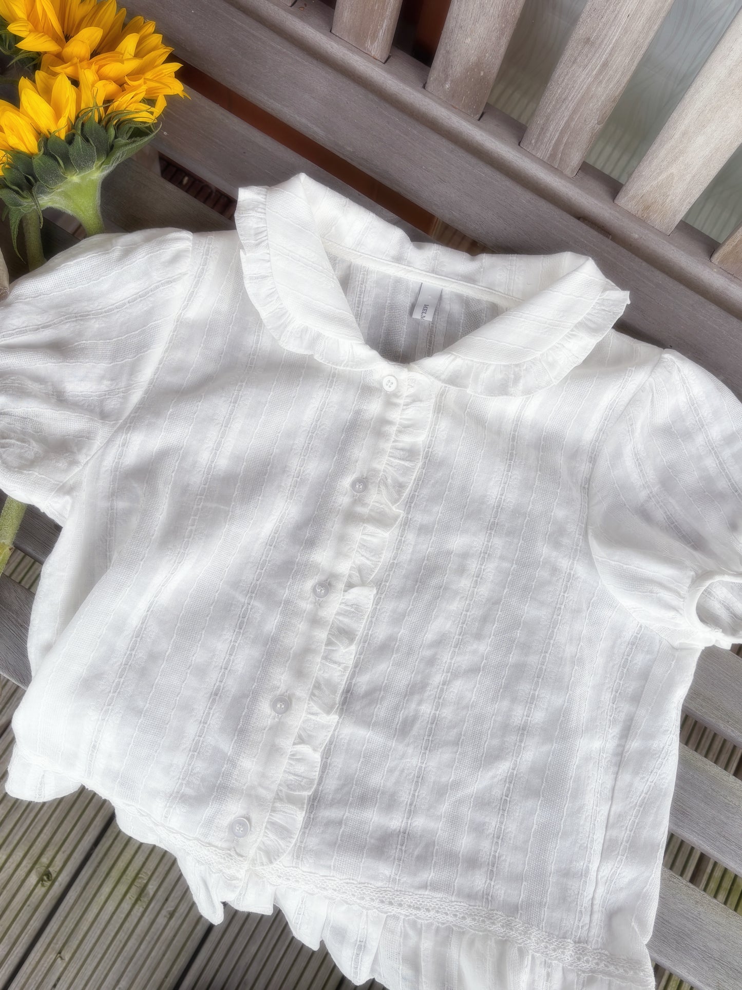 Dolly Button Up Layered Frill Collar Short Sleeve Blouse