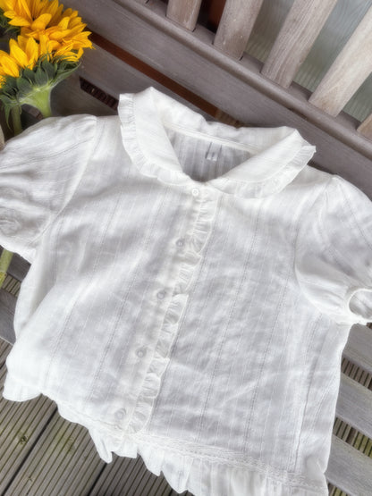 Dolly Button Up Layered Frill Collar Short Sleeve Blouse