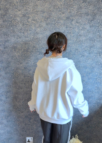 Oversized Double-Knit Button Hood Zip-Up (Navy White Preorder)