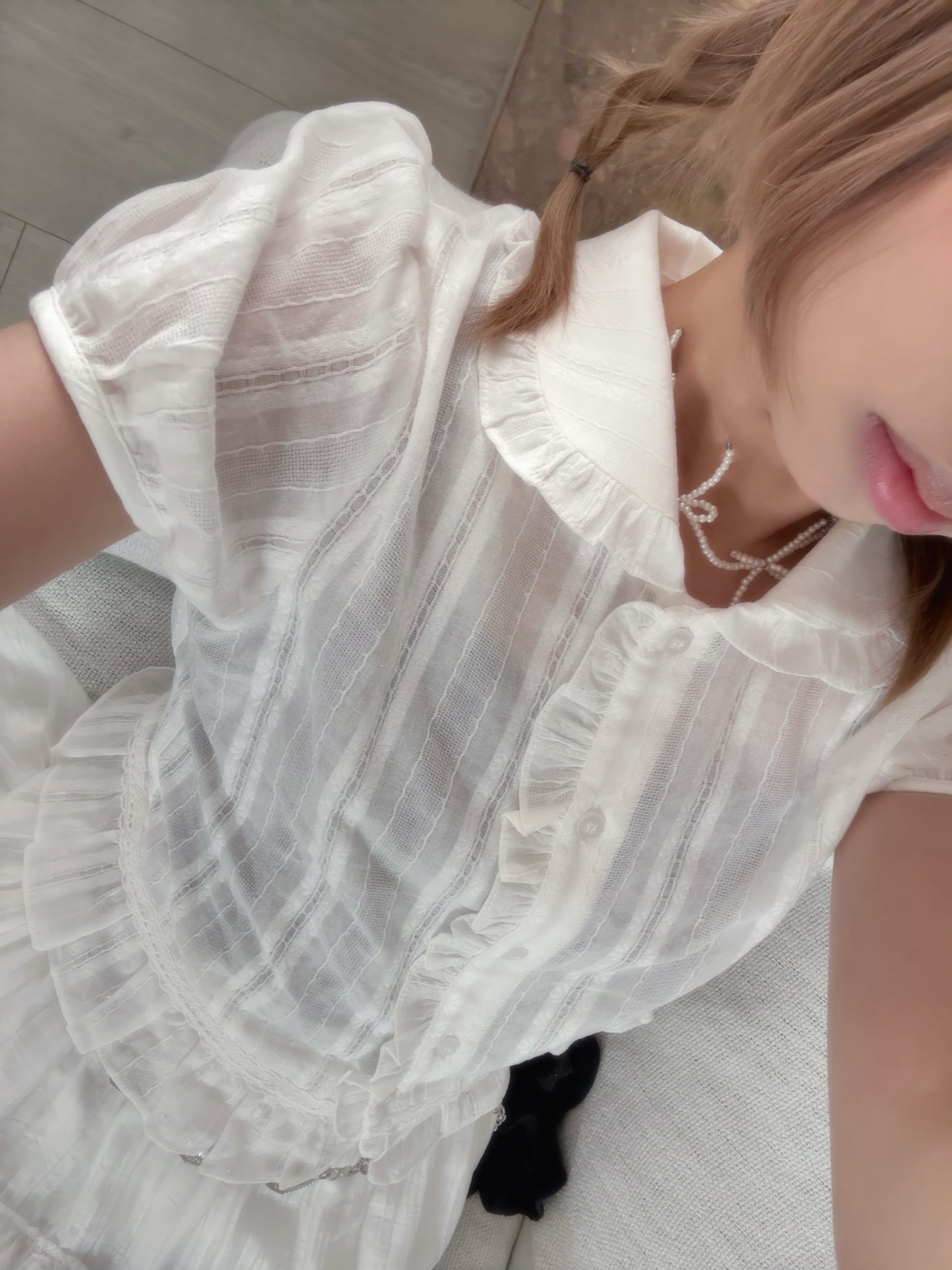 Dolly Button Up Layered Frill Collar Short Sleeve Blouse