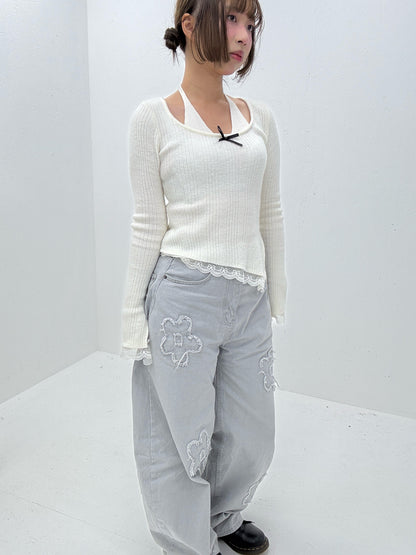 (Preorder) Halter Ribbon Lace Knit