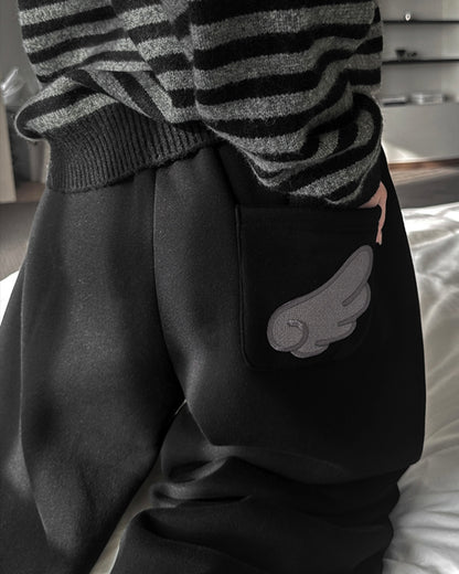 [LOOXP MADE] Sheepskin Short & Long Angel Embroidery Cut-Line Banding Wide Training Long Pants