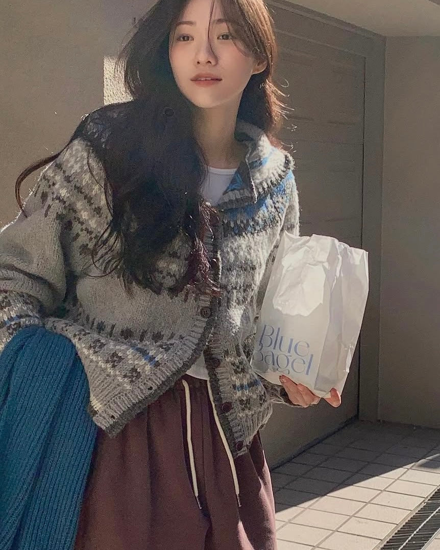 (BF NEW IN) Nordic Pattern Cardigan with Hood