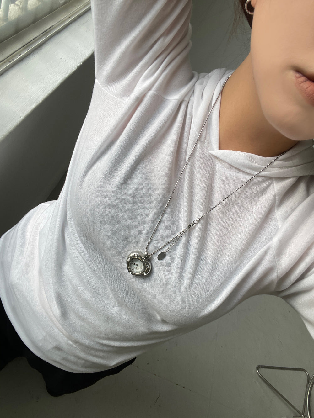 [Grumpy Stuff] Twinkle Heart Clock Long Necklace