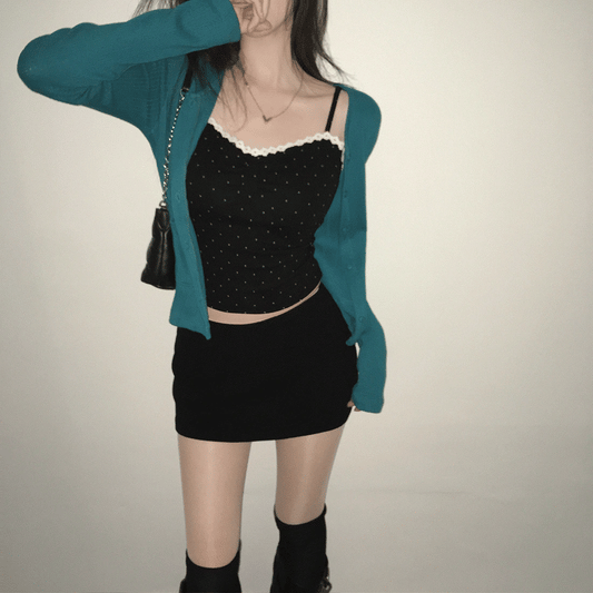 Poka Dot Lace Sleeveless Tank Top (2 Colours)