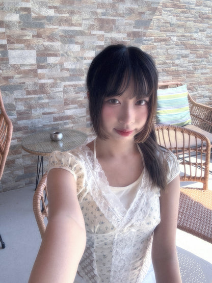Fairycore Floral Lace Detail Panel Tee (Ivory)