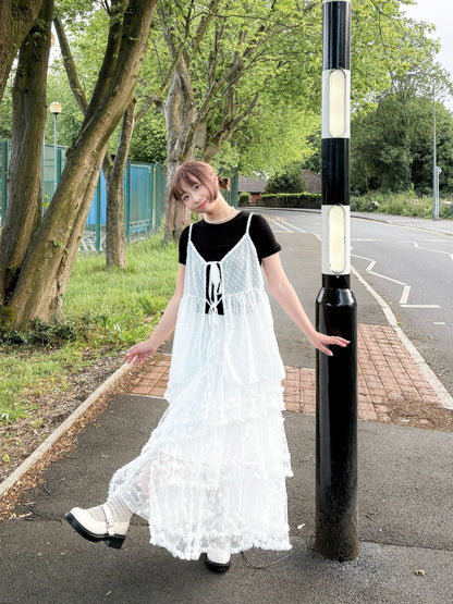 Fairy Ruffle Blossom A-Line Lace Frill Skirt (White)