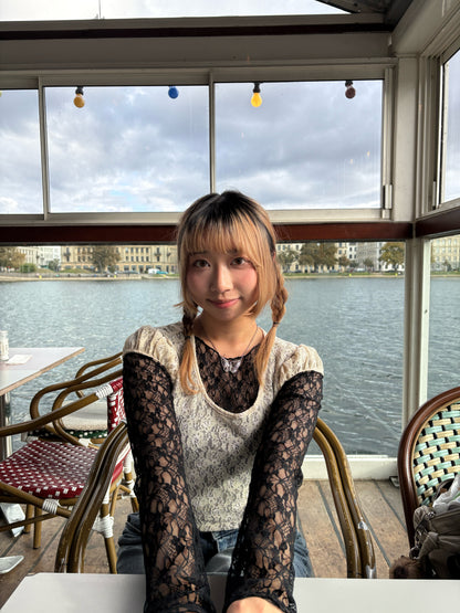 Sheer Lacy Slight Cropped Ballet Floral Tee (2 Colours)