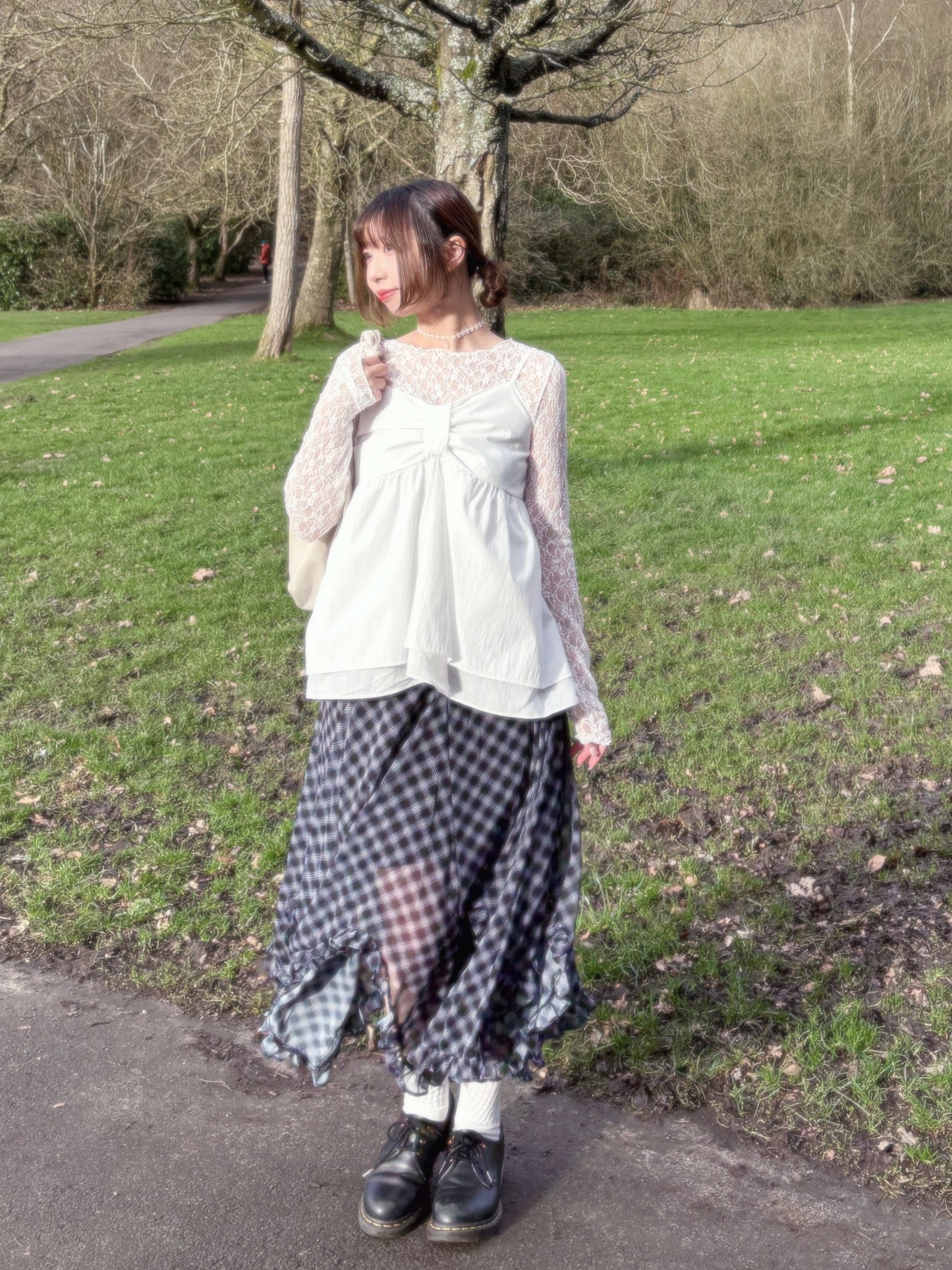 High End Chiffon Check Cross Layered Cancan Skirt