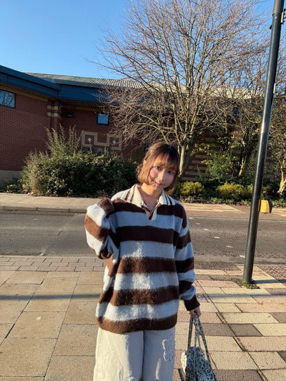 (Limited Stock) Unisex Collar Brush Striped Knitwear