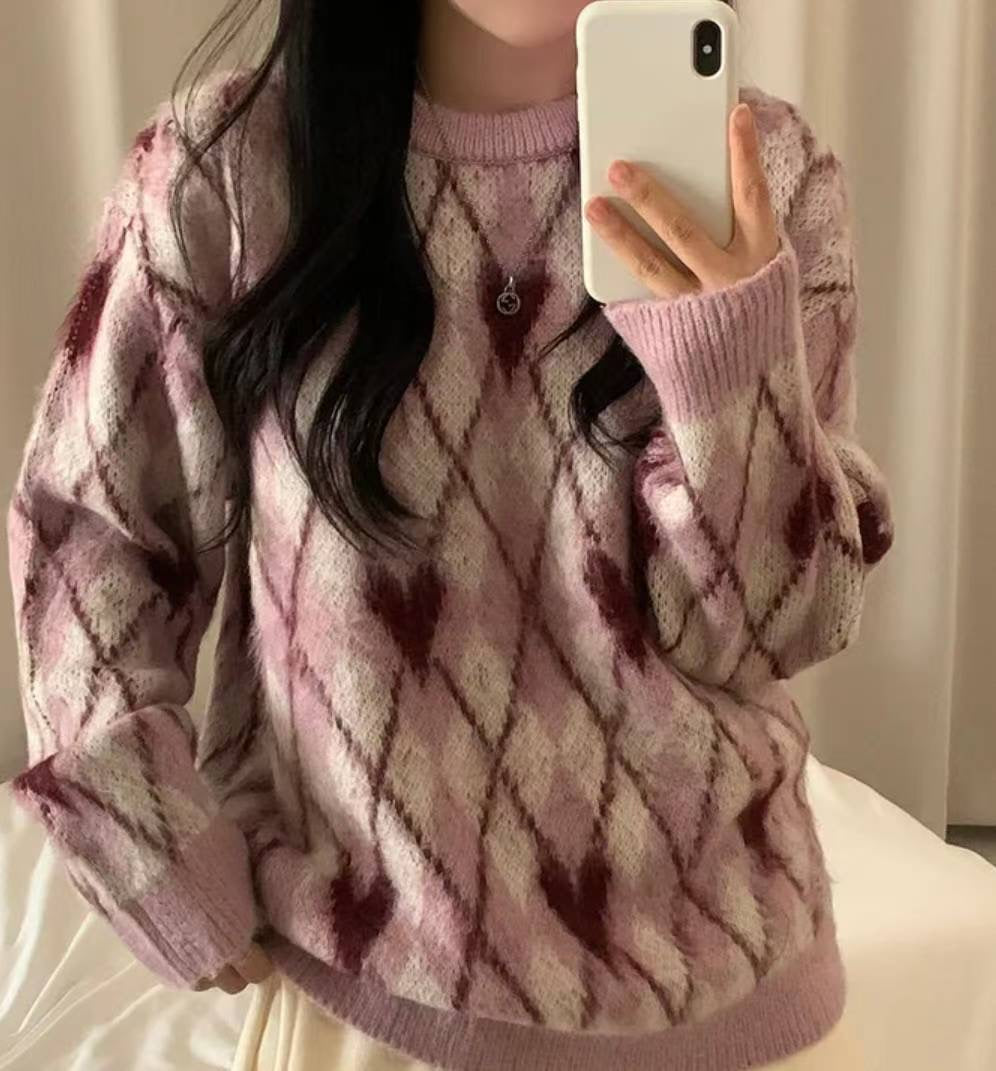 (BF NEW IN) Christmas Vibe Heart Check Knit