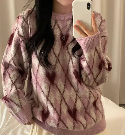 (BF NEW IN) Christmas Vibe Heart Check Knit