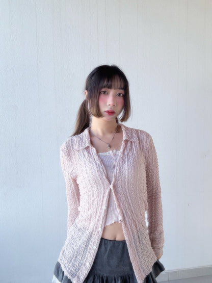Angelique Sheer Lace Cardigan Top 4 Season (Pink)