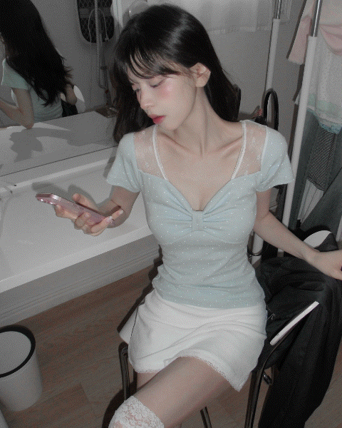 [Zanne] Brand Made Sheer Shoulder Ribbon Lace Short Sleeve Tee (3Colours)