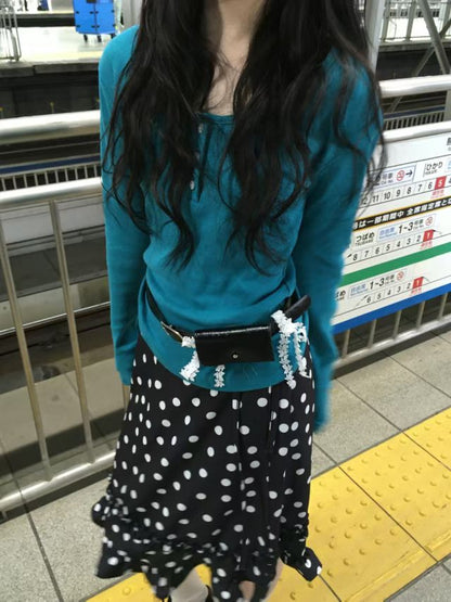 Spring Eyelet Punching Basic henley neck T-shirt