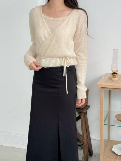 Knit Sleeveless Top and Cardigan Tie Set (Ivory)