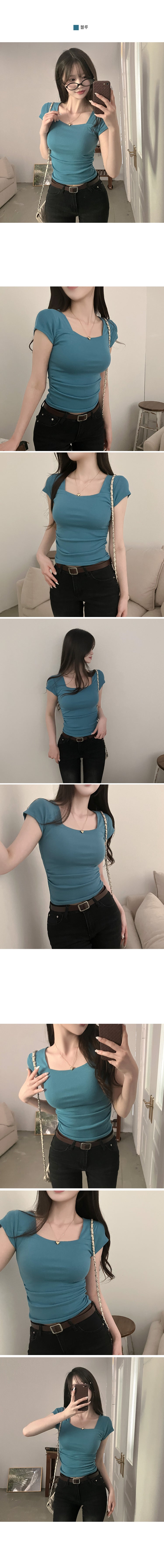 Mint Pick! Daily Hero Square Neck Waisted Side Shirring Short Sleeve T-shirt (4 Colours)