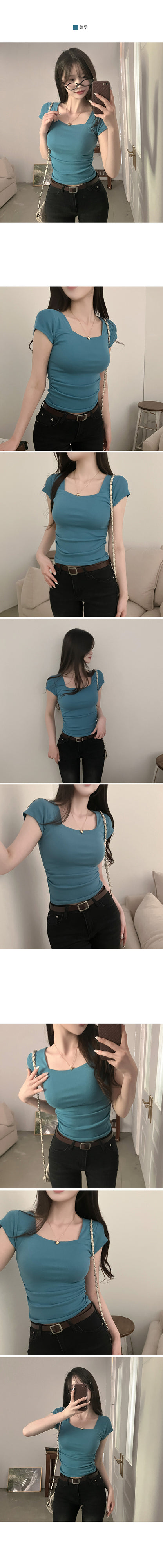 Mint Pick! Daily Hero Square Neck Waisted Side Shirring Short Sleeve T-shirt (4 Colours)