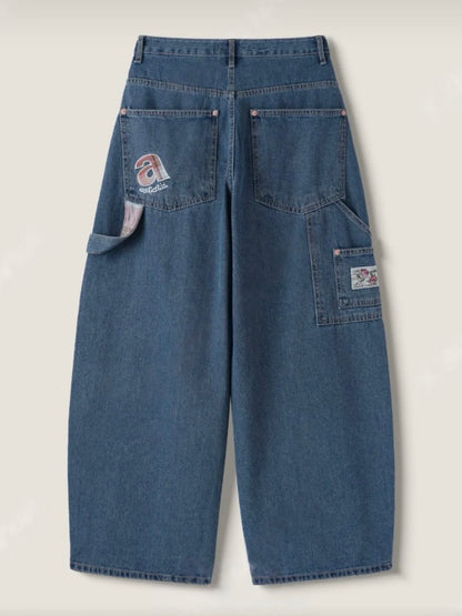 Check A Strap Balloon Denim Jeans