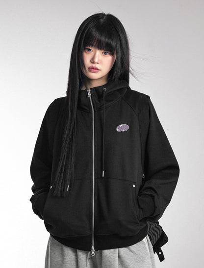 [LOOXP MADE]Angel embroidery patch high neck overfit hooded zip-up