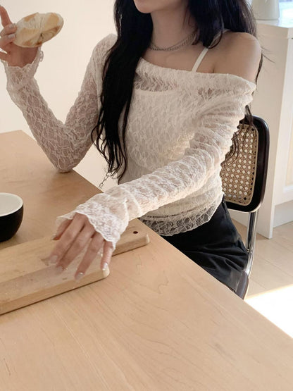 Off shoulder lace tank top set