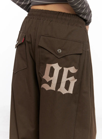 96 Embroidered Back Pocket Snap Pants  (Brown)