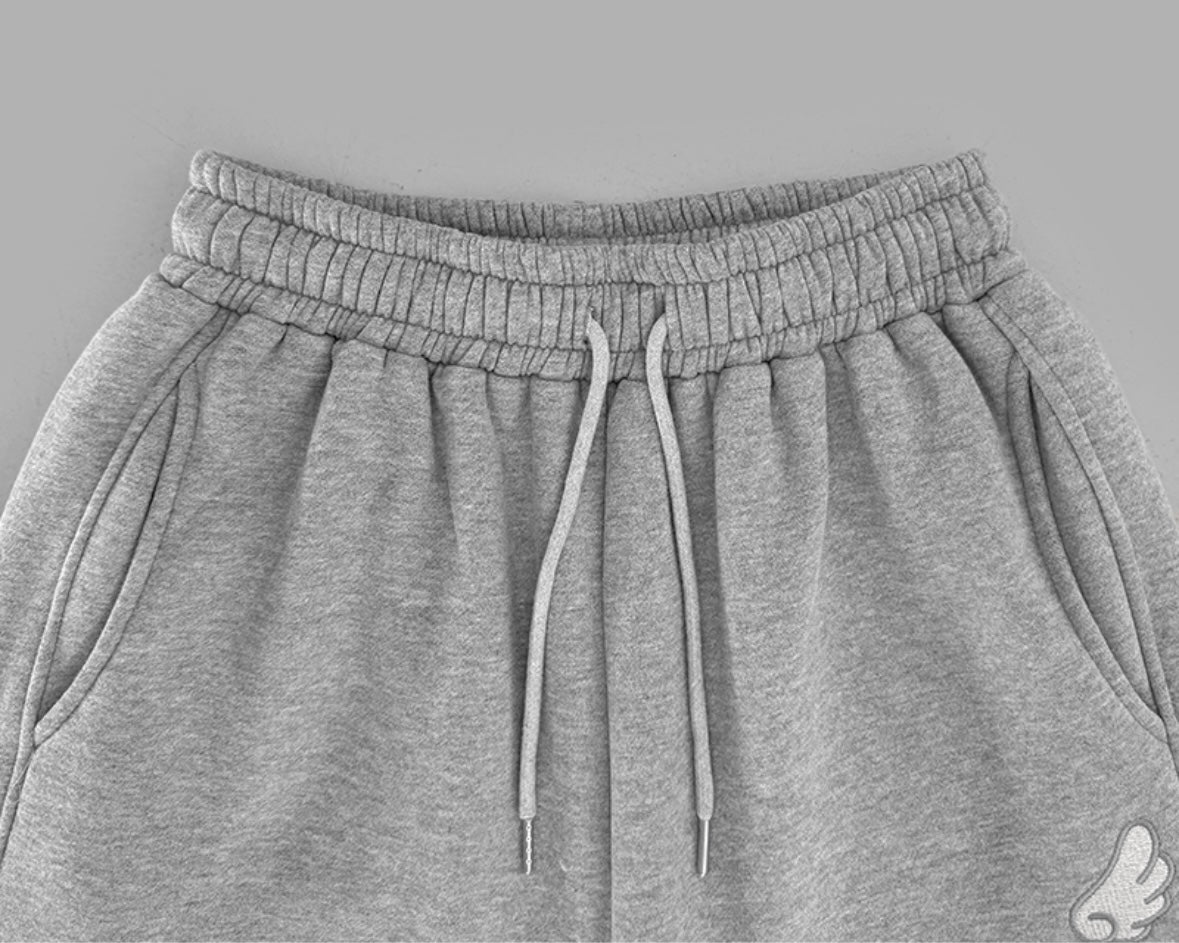 [LOOXP MADE] Sheepskin Short & Long Angel Embroidery Cut-Line Banding Wide Training Long Pants