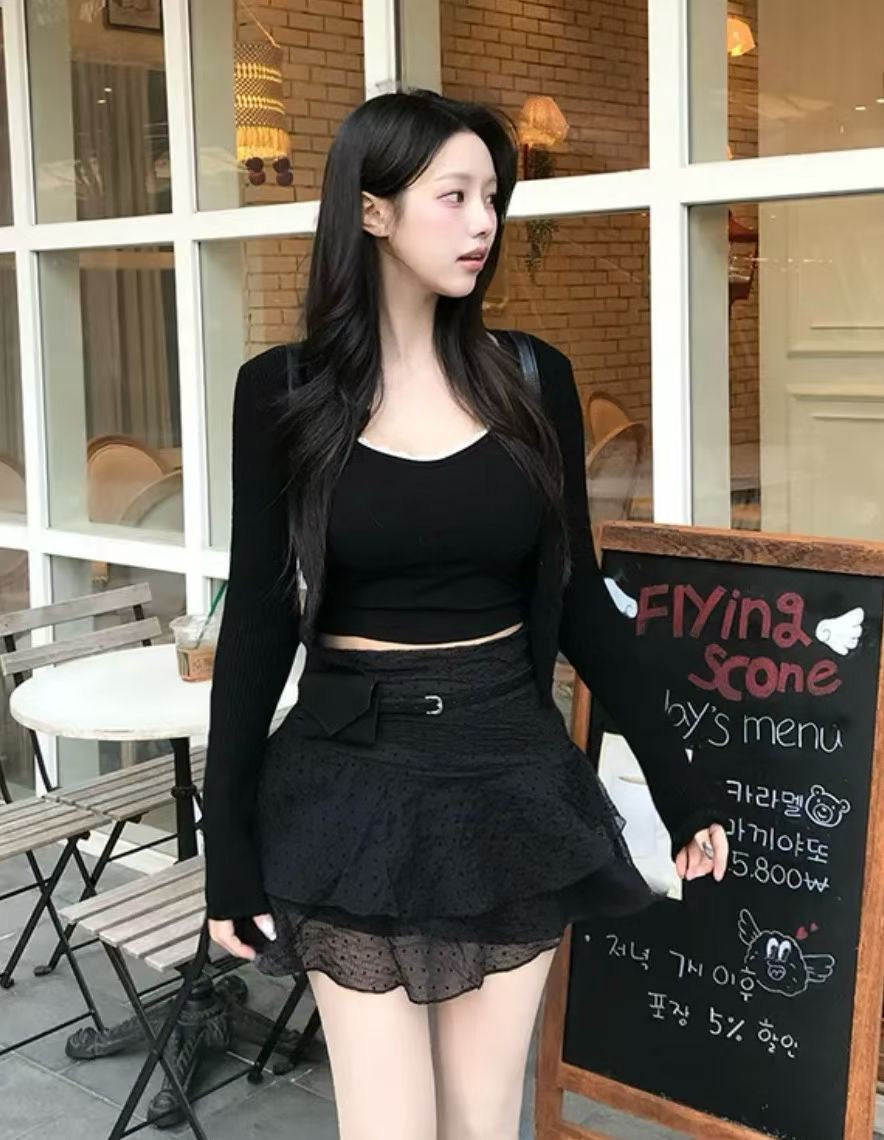 Spring Chiffon Dot Double-Tiered Mini Skirt