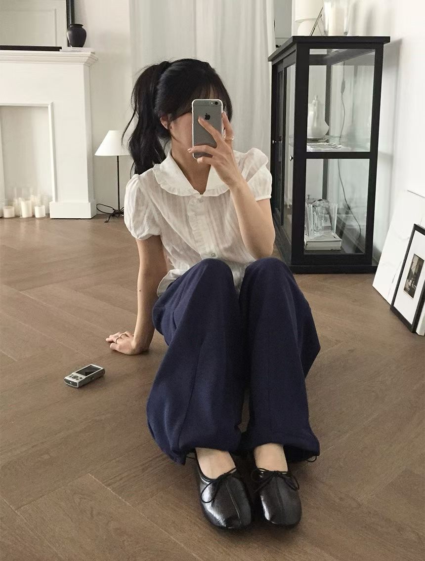 Dolly Button Up Layered Frill Collar Short Sleeve Blouse