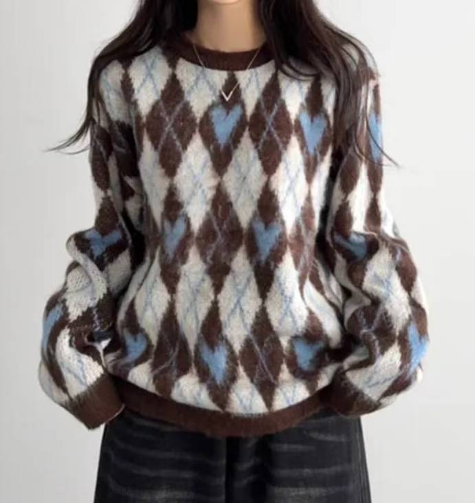 (BF NEW IN) Christmas Vibe Heart Check Knit